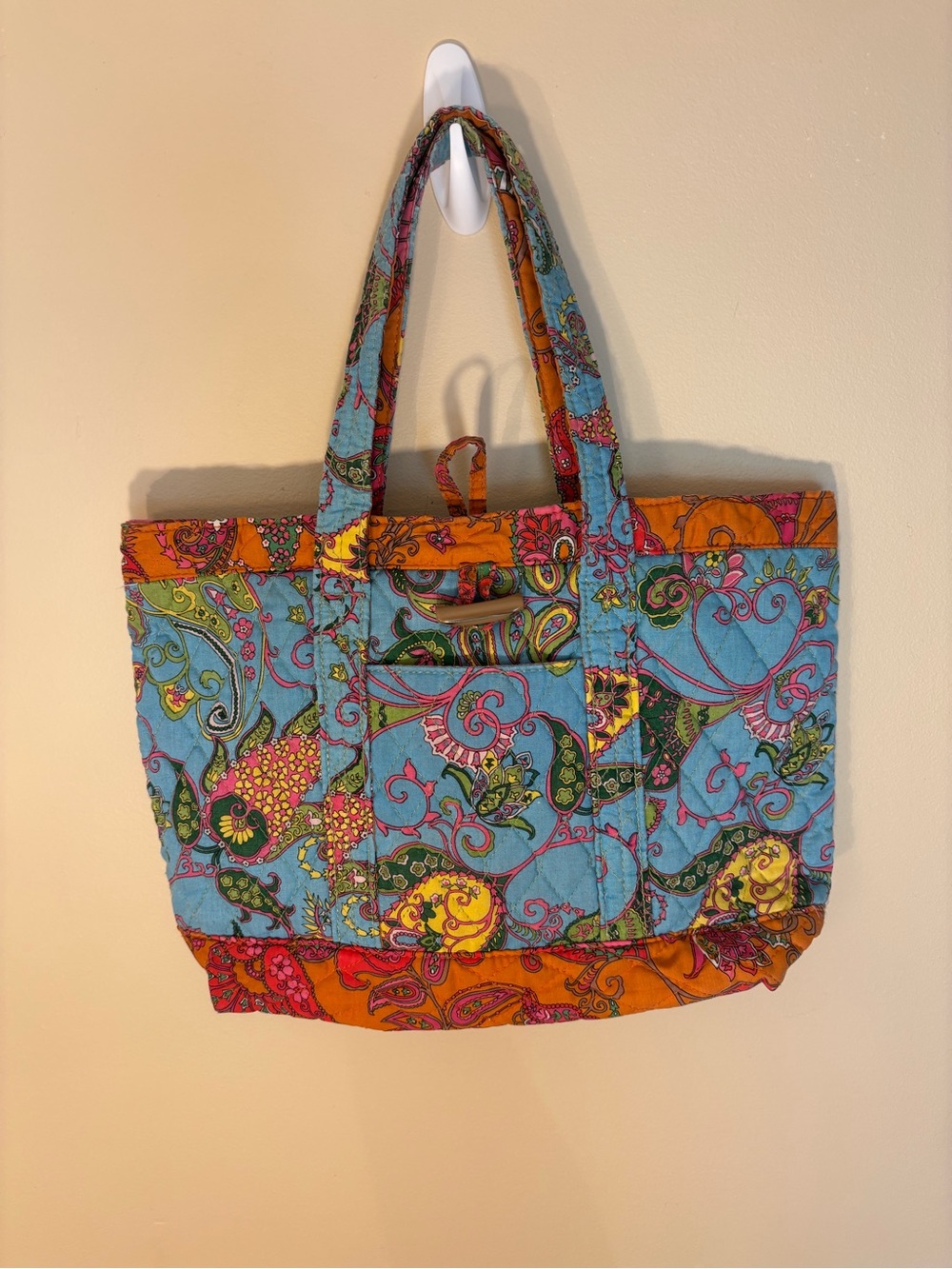 Bright Blue & Orange Quilted Floral Tote Bag